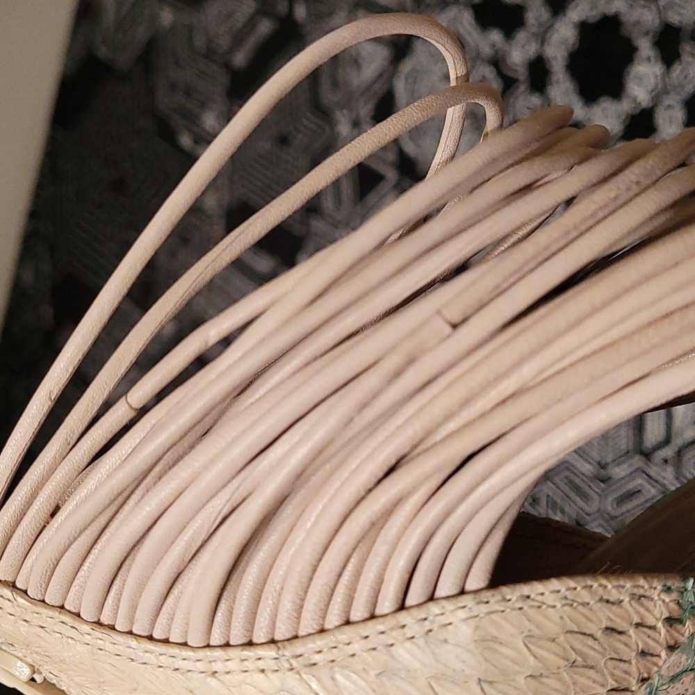 Vince Camuto Wesley Watercolor Swirls Strappy Snakeskin Embossed Heels - Picture 11 of 11